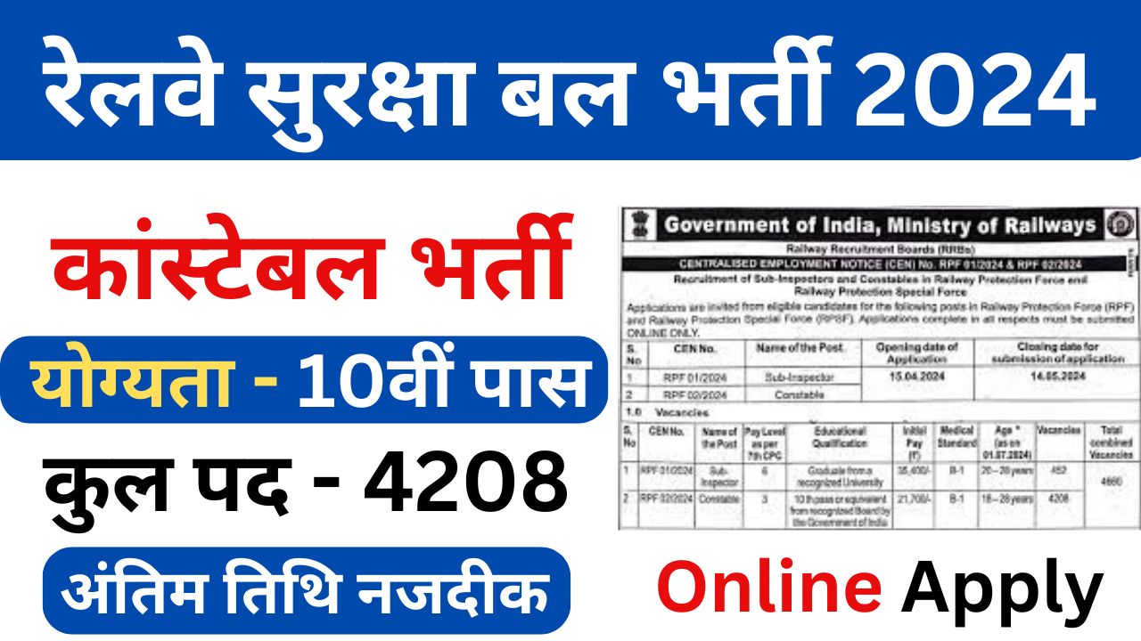 RPF-Constable-Bharti-2024: रेलवे-सुरक्षा-बल-में-10वीं-पास-कॉन्स्टेबल-के-4208-पदों-पर-भर्ती-का-नोटिफिकेशन-जारी, यहाँ-से-करें-आवेदन